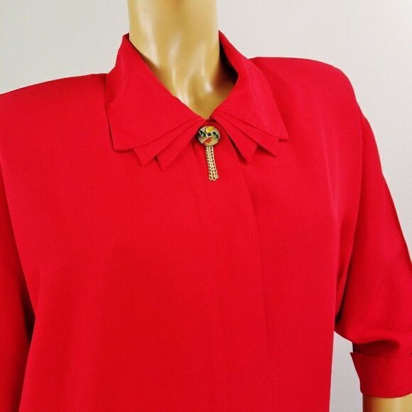 Pride and Joys Red Dress Blouse 1980s Vintage Top USA Made Career Blouse Sz 14 - Picture 2 of 8